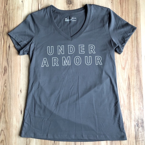 NEW UNDER ARMOUR Heatgear Tee Shirt V Neck Gray Small Women’s UNISEX NWOT - Picture 3 of 16